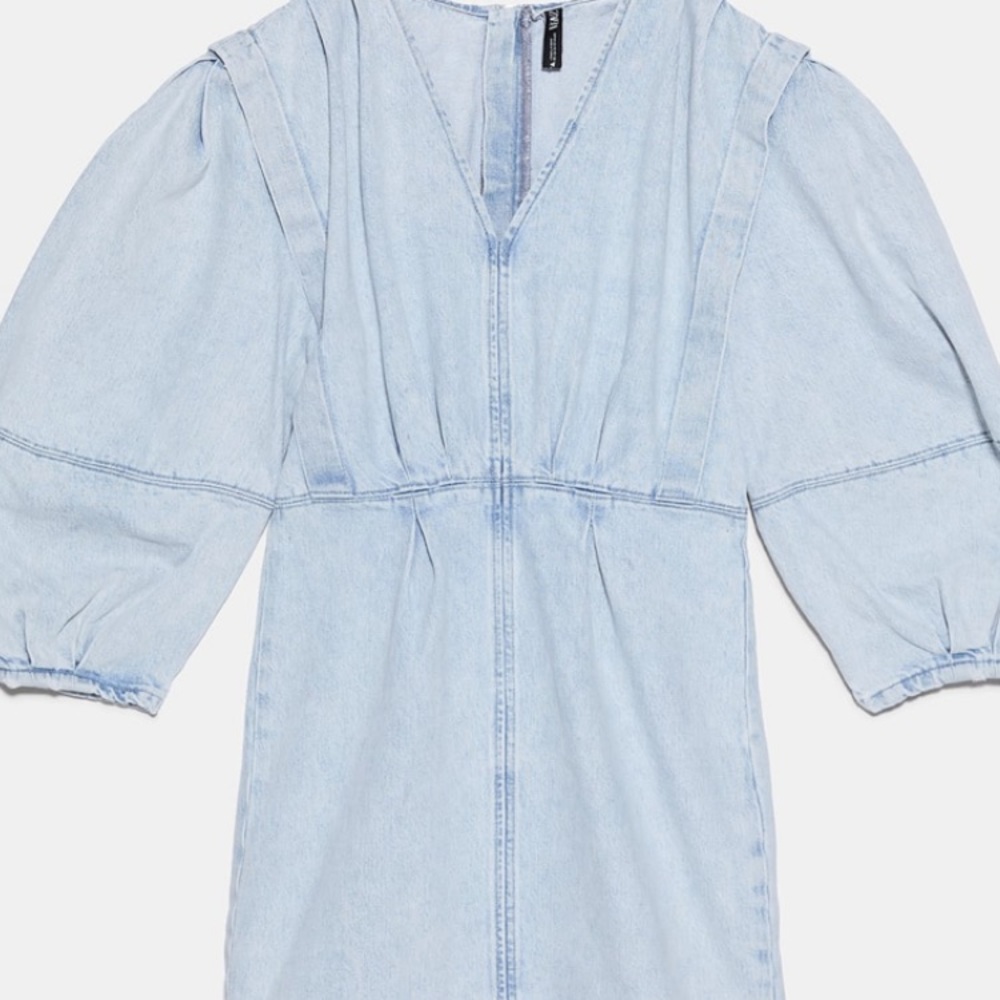 Zara denim mini dress puff sleeve